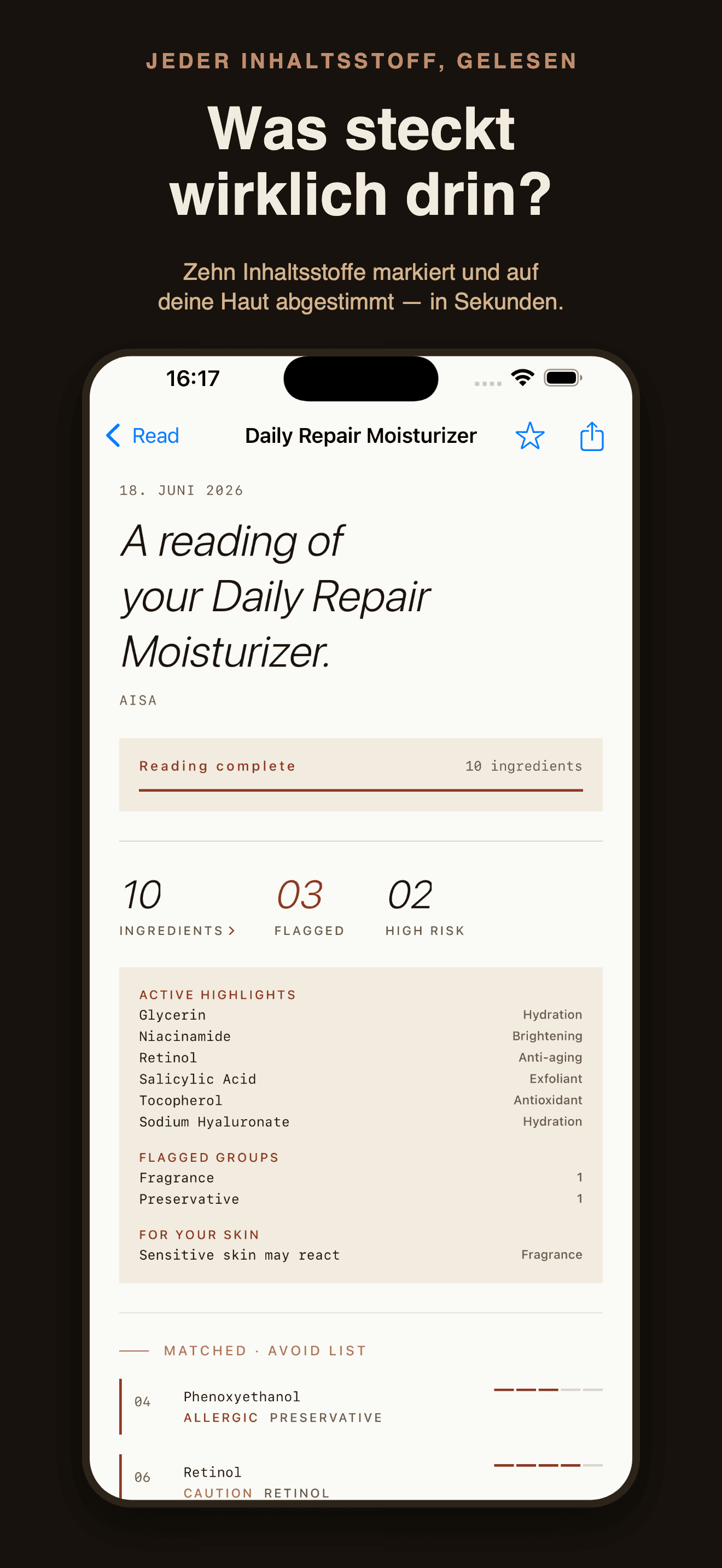 CosmeticLens-INCI Analyse — 1
