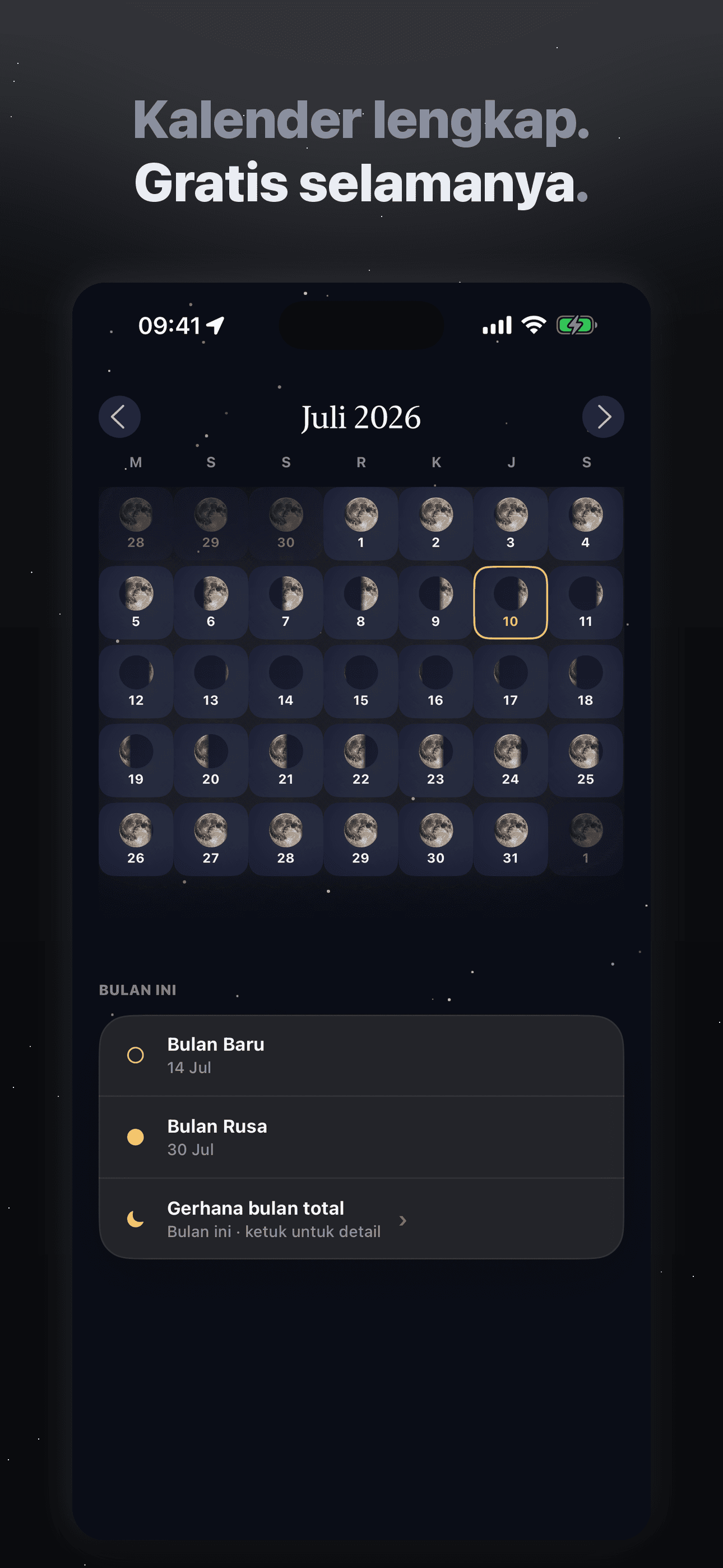 Selene-Fase Bulan & Kalender — 3
