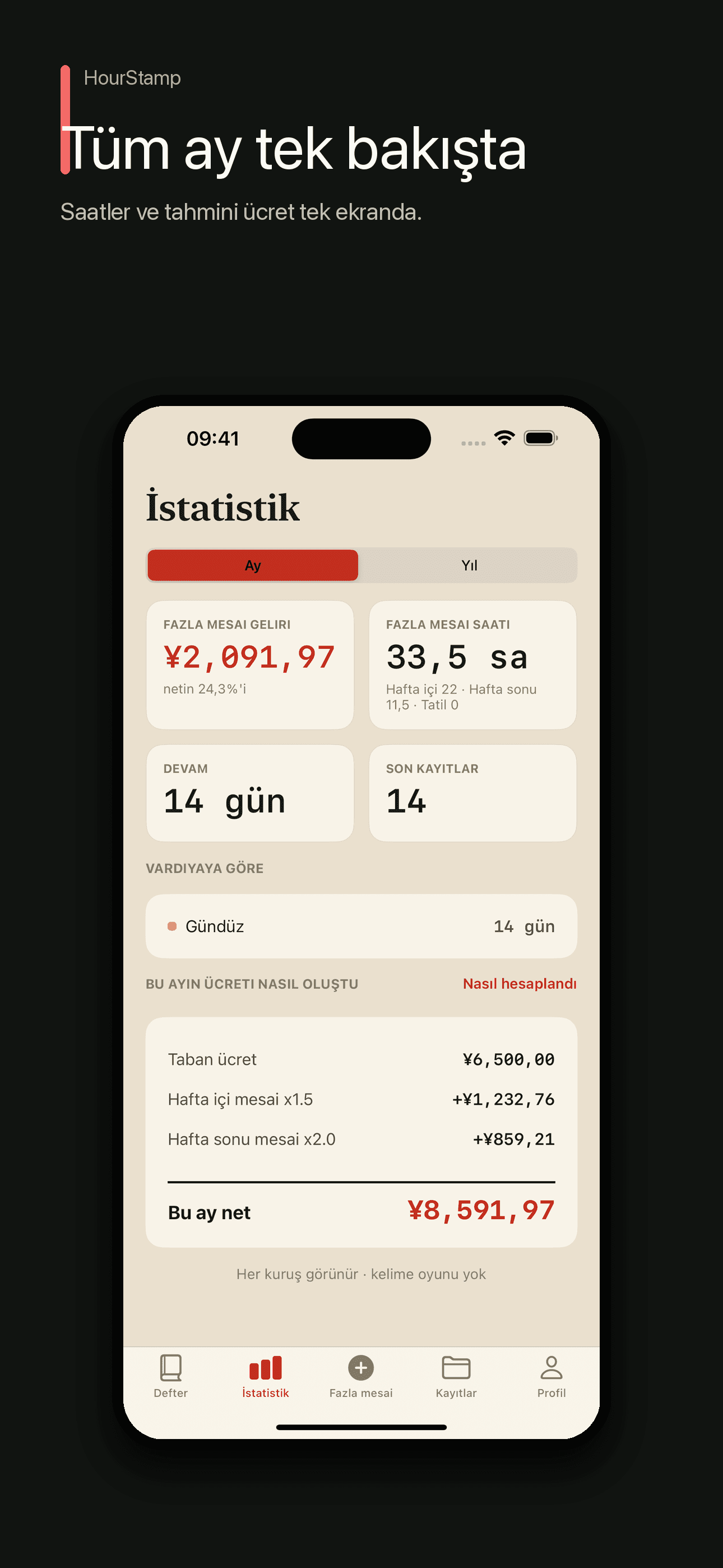 HourStamp: Mesai ve ücret — 2